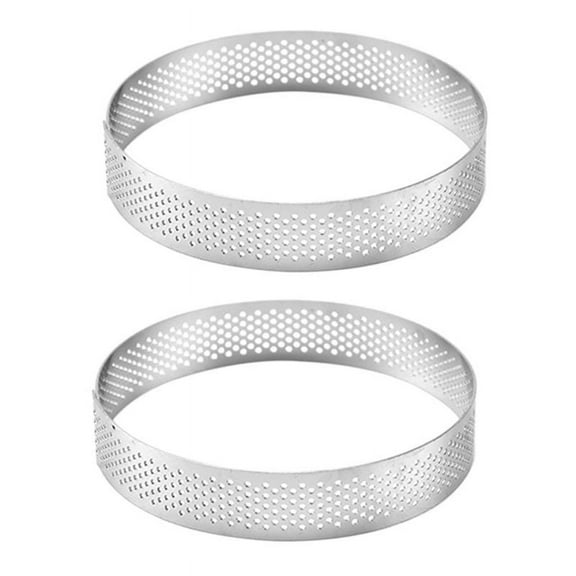2X Round Stainless Steel Cake Hole Molds Mousse Cake Tart Ring Pizza Dessert DIY Decor Mould Kitchen Baking Tool 20cm,2 x Round Cake hole Mold,Silver