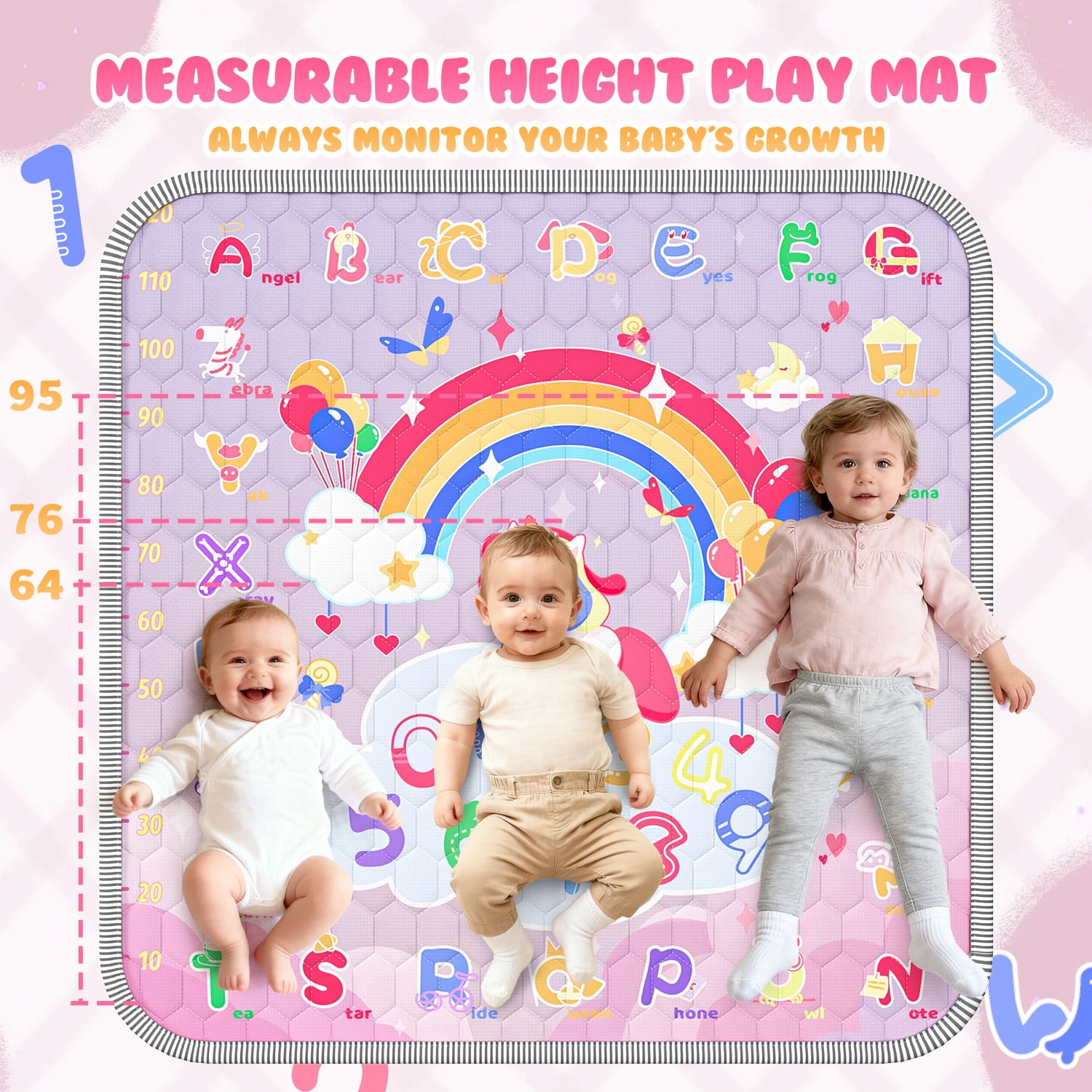 WonderStone Baby Play Mat for the Floor, 50" x 50" Tummy Time Mat, Playpen Mat for Babies, Toddlers, Infants 0-36 Months (Pink）
