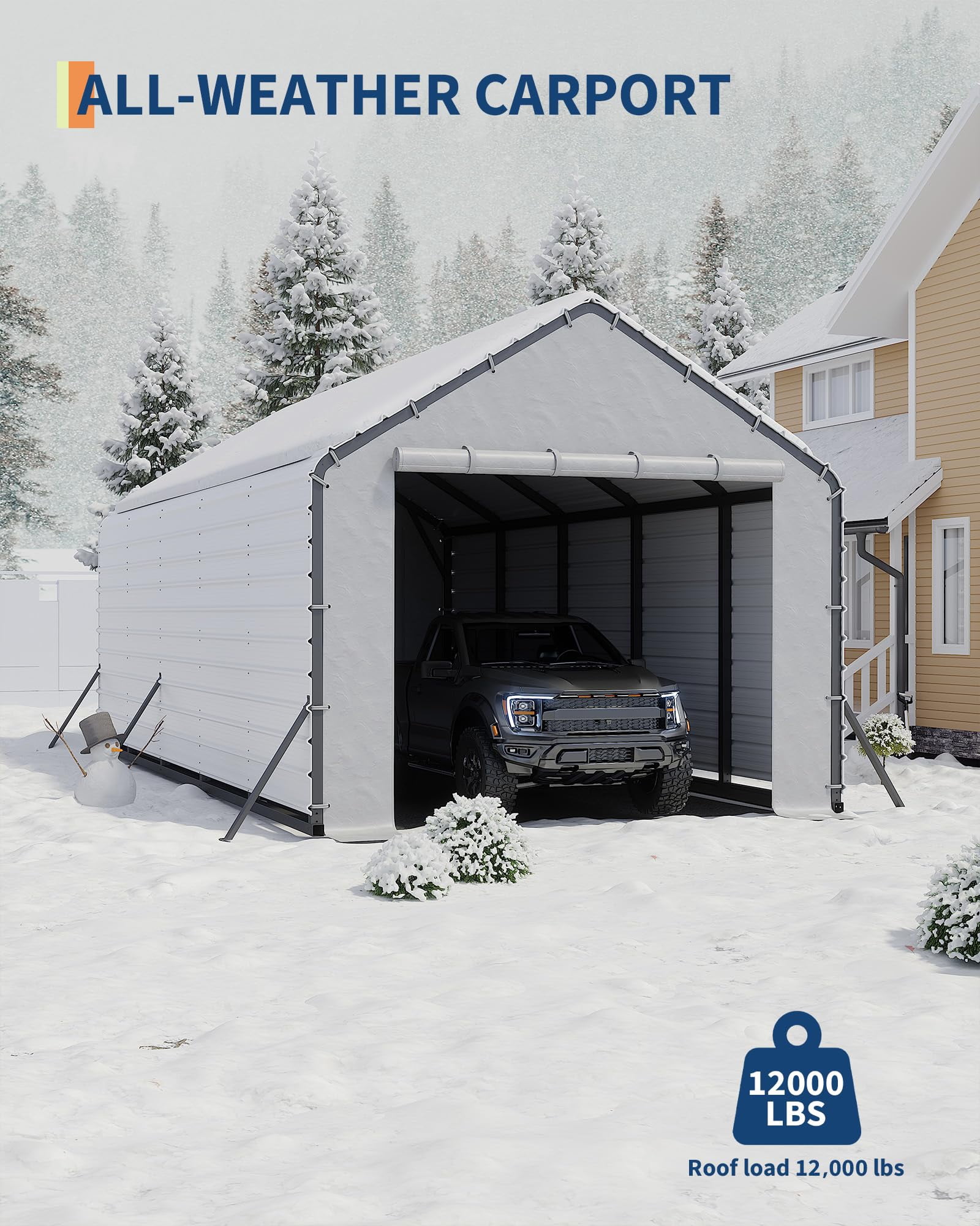 Roofing Panels for Metal Carport 13x26 ft, 13x21 ft, 13x16 ft, Heavy Duty Metal Carport Kits, 27 Ga. Galvanized Steel Ribbed Panels, 64.17 in x 19.68 in, 16 Pcs, White