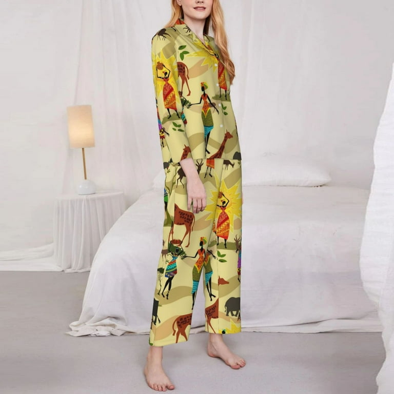 Kll African Print Women S Long Sleeve Pajamas With Pants Sleepwear Loungewear 2 Set Xx Large