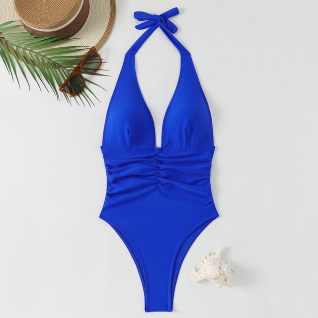 Traje de baño de 2 piezas para mujer, trajes de baño para mujer, bikinis de cintura alta con cordón ajustable, traje de baño de una pieza fruncido para mujer