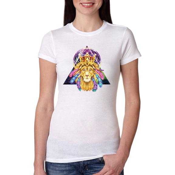 Lion Throne King Crown Animal Lover Womens Slim Fit Junior Tee, White, Large
