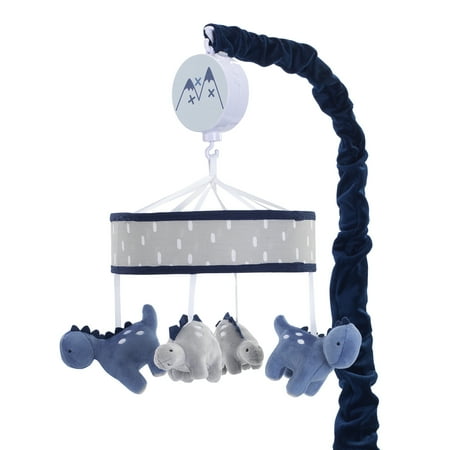 Lambs Ivy Baby Dino Blue Gray Dinosaur Musical Baby Crib Mobile