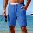 thumbnail image 3 of Bermuda Shorts for Men Summer Casual Waffle Knit Elastic Waist Straight Leg Slim Fit Beach Shorts with Pockets, 3 of 9
