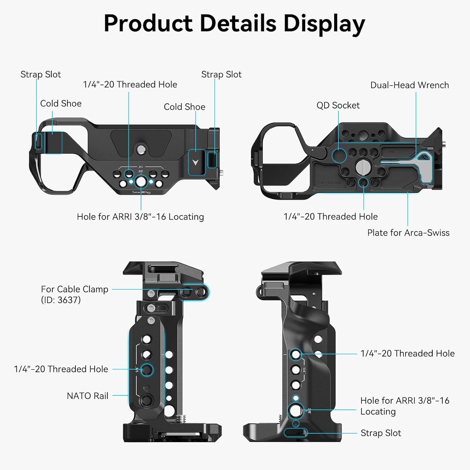 SmallRig A7RIII / A7III / A7M3 Camera Cage for Sony A7RIII / A7III / A7M3 Camera (ILCE-7RM3 / A7R Mark III), w/Shoe Mount, Built-in NATO Rail, Accessible for Sony XLR-K2M/K1M, Black  2087