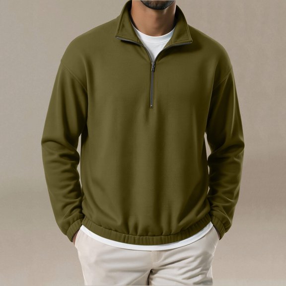 WIZUTIZ Men's Solid Color Half Zip Stand Collar Sweatshirt Long Sleeve Casual Sports Top Winter