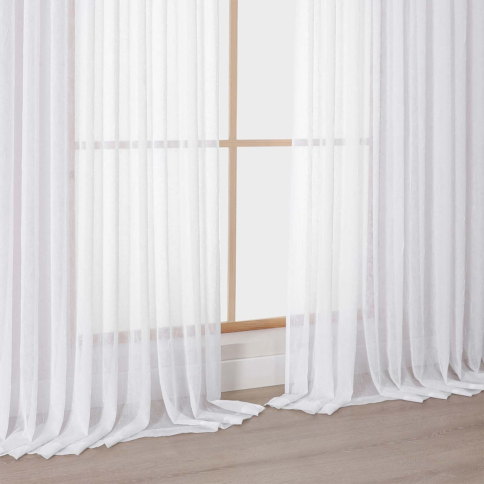 OVZME Crushed White Sheer Curtains 108inches Long 2 Panels,Extra Wide Light Filtering Pinch Pleated Sheer Drapes for Living Room, Bedroom,60"Wx108"L White