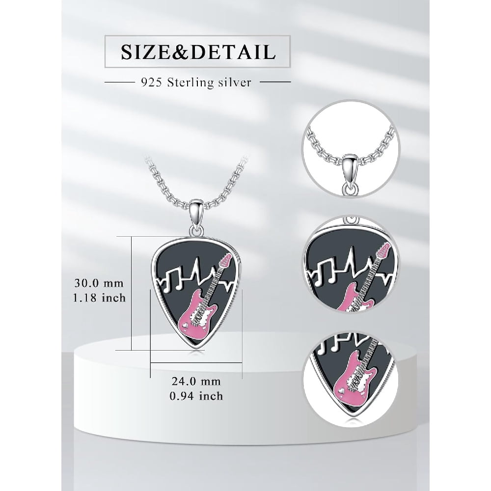 CACA LADY Guitar Pick Holder Necklace Guitar Pick Necklace for Men Sterling Silver Soundwave Guitar Pick Necklace Holder Guitar with Music Note Pendant Jewelry Guitar Gift for Guitar Players Lovers M