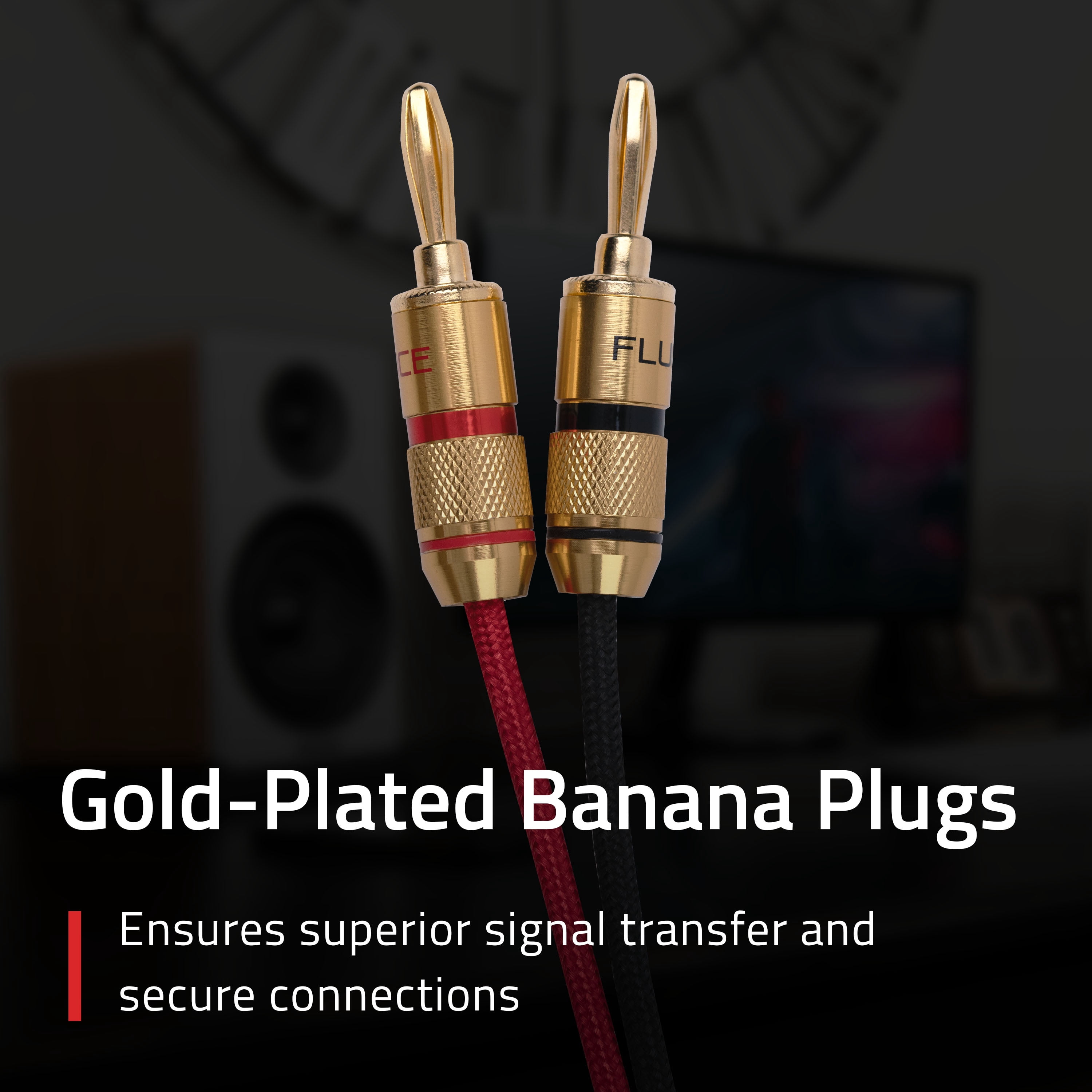 Fluance High-Fidelity 12 Gauge Speaker Wire with Dual Gold-Plated Banana Plugs, 12 Feet Oxygen-Free Pure Copper (OFC) Cable, Nylon Braided Jacket (SW512)