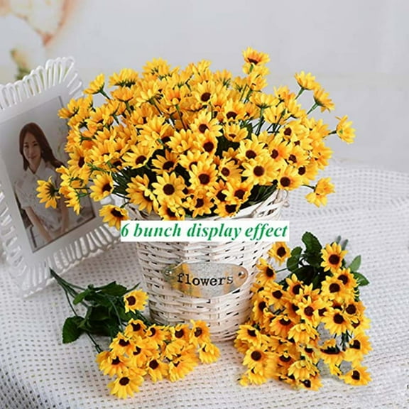 Happy Date Artificial Sunflower 3/6 Bouquet Artificial Flowers Fake Sunflowers Floral Decor Bouquet Home Hotel Office Wedding Party Garden Craft Art Decor 13 inch No Vase