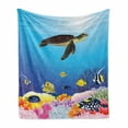 thumbnail image 1 of Turtle Soft Flannel Fleece Throw Blanket, Aquatic Fauna Life Under the Sea Corals Exotic Thorn-Tailed Fishes and Moorish, Cozy Plush for Indoor and Outdoor Use, 70" x 90", Multicolor, by Ambesonne, 1 of 6