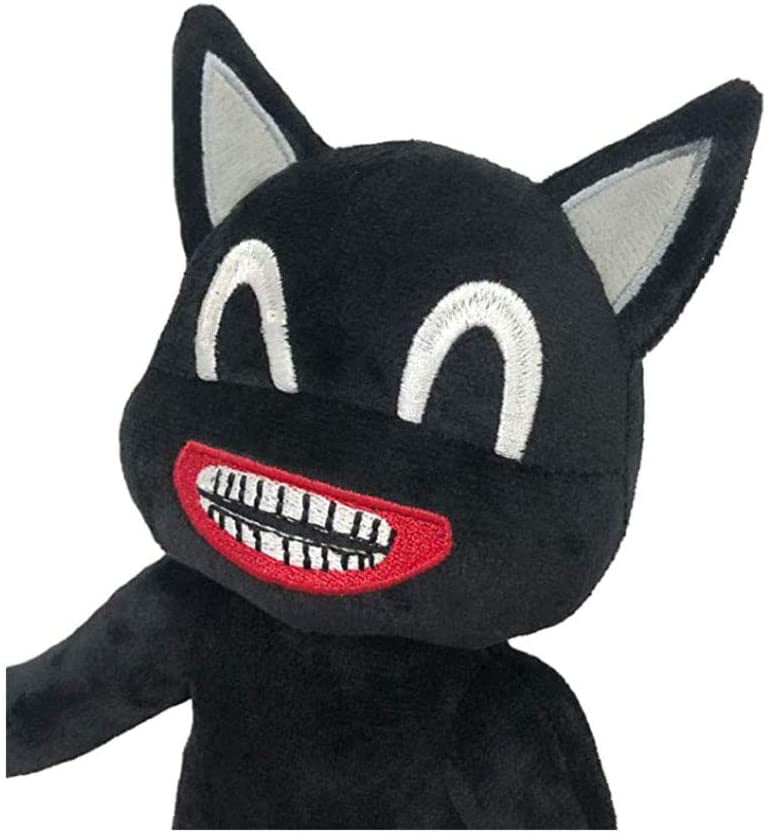 Black Cute Cartoon Cat Plush Toys Novelty Black Animal Shaped Throw Pillow Soft Stuffed Doll with Happy Expression for Kids Adults Halloween Christmas Birthday Gift Home Room Decor 