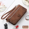 thumbnail image 2 of Embossed Design Wallet Case for Samsung Galaxy S21, Premium PU Leather Zipper Storage Folio Cover with Wrist Strap Kickstand Magnetic Case for Samsung Galaxy S21 (6.2 inch),Brown, 2 of 17