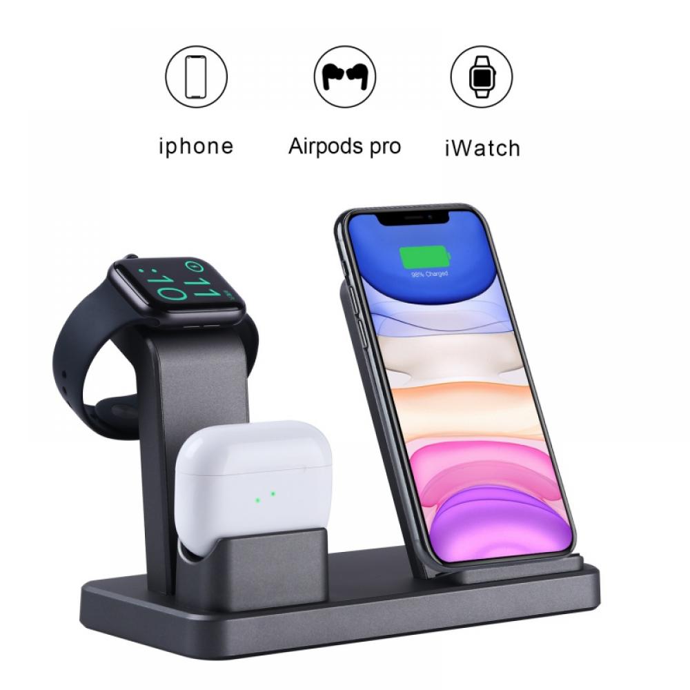 Wireless Cellphone Charger 3 In 1 Fast Charging Station Dock Phone Charging Stand Pad Compatible with Apple Watch/AirPods/IPhone - image 4 of 8