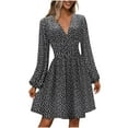 thumbnail image 2 of WJHWSX Dresses for Women,Womens Fall Dresses,Black Casual Dresses for Women,Long Sleeve,V Neck,Easy Care,Printed,XL, 2 of 7