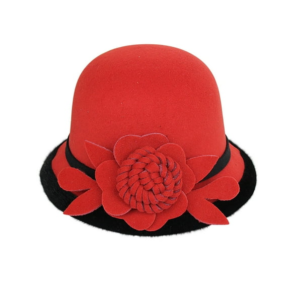 Yigetop Vintage Hats for Women Women's Autumn and Winter Flowers Round Top Casual Fisherman's Basin Cap Small Bowler Hat Cloche Hats for Women R M