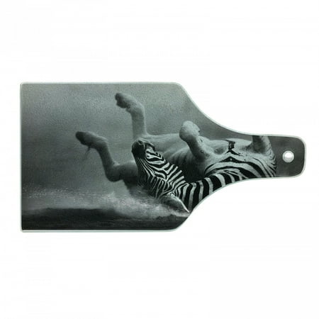 

Africa Cutting Board Zebra Rolling in the Dust Savage Animal Mammal Activity Eco Photo Decorative Tempered Glass Cutting and Serving Board Wine Bottle Shape Black and White by Ambesonne