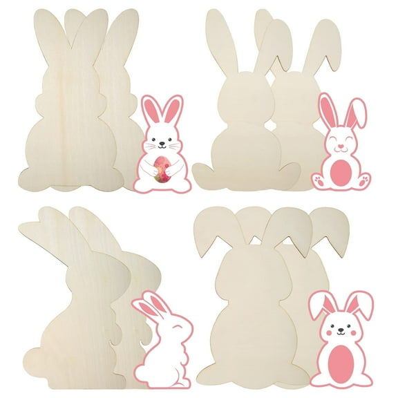 8 Pieces Large Easter Bunny Wood Cutout 8.9 x 5.5 Inch Unfinished Wooden Bunny Slices Wood Rabbit Ornament for Painting Spring Decor Easter Party Crafts DIY, 4 Styles