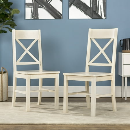 - Walker Edison Traditional Wood Dining Chair, Set of 2 - Antique White