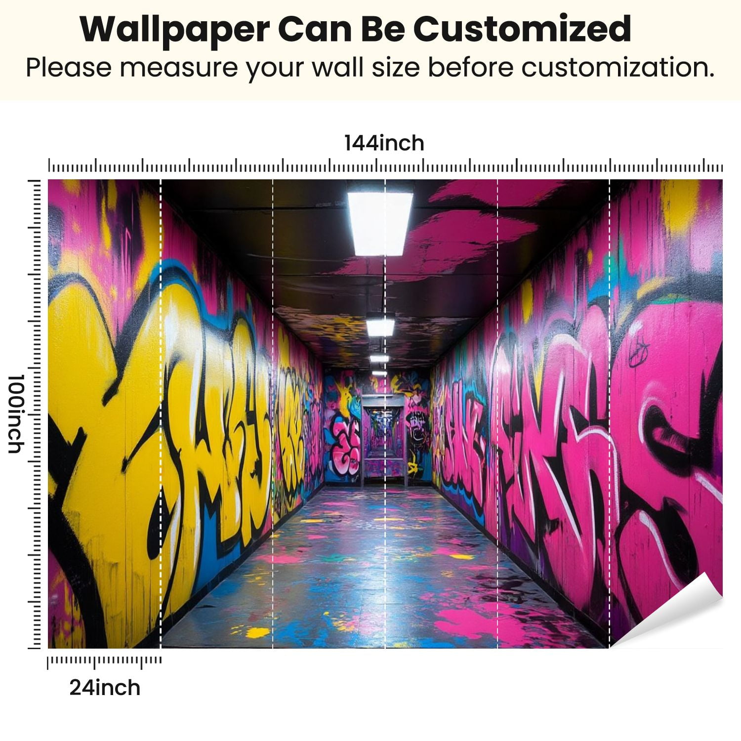 Peel and Stick Wallpaper Street Graffiti Colorful Graffiti Hip Hop Doodle Photo Neon Pink Modern Art Wall Mural Decor Self Adhesive and Removable 100in x 144in