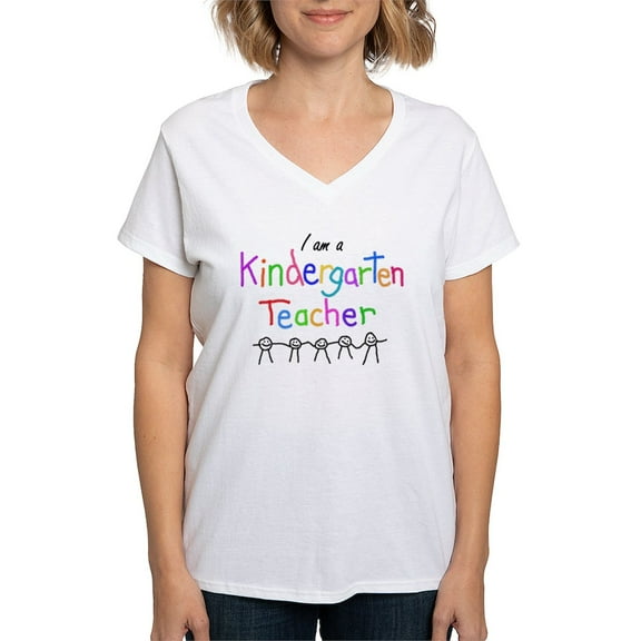 CafePress - Kindergarten Teacher Women's V Neck T Shirt - Womens Cotton V-Neck T-shirt