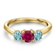thumbnail image 3 of Gem Stone King 18K Yellow Gold Plated Silver Red Created Ruby and Blue Zircon Engagement Ring for Women | 1.60 Cttw | Round 5MM | Gemstone July Birthstone | Size 7, 3 of 6