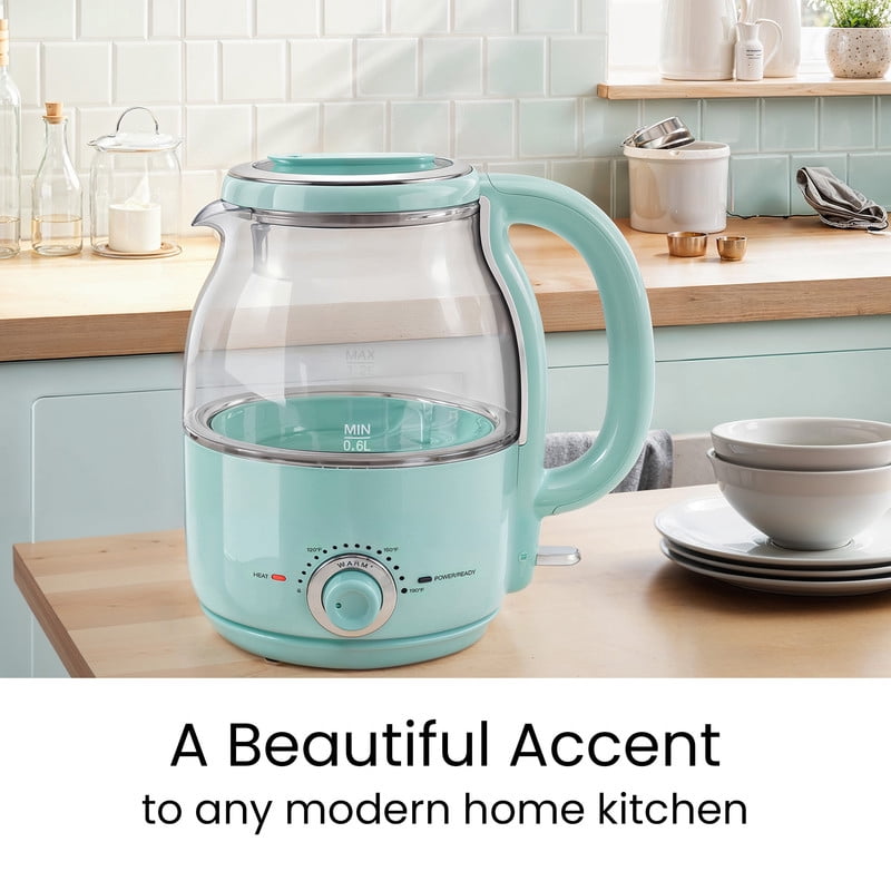 Elite Cuisine EKT2107 1.25Qt Adjustable Temperature Electric Glass Kettle with Keep Warm