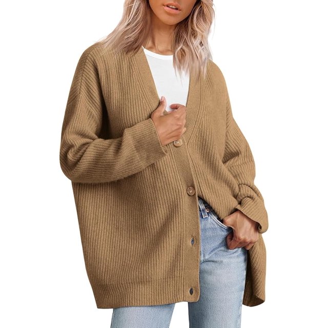 Women's Cardigan 2023 Open Front Oversized Button Lightweight Sweaters V Neck Loose Cardigans Knit Outwear
