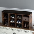 thumbnail image 4 of Shoe Bench, 104 Inch Shoe Storage Bench with Cushion and Side Pocket, 10 Cubbies Shoe Rack with Adjustable Shelves, Shoe Organizer Cabinet for Entryway Living Room, Rustic Brown, 4 of 5