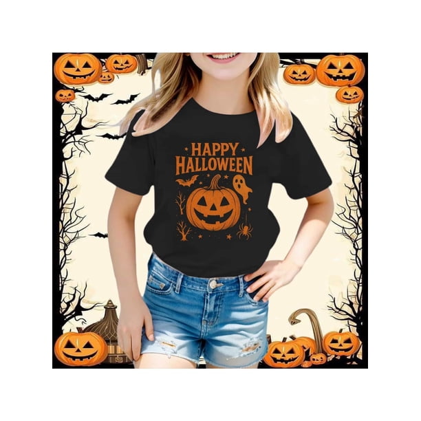 Halloween Pumpkin T-Shirt for Boys Short Sleeve Round Neck T Shirt Cotton Tee Top