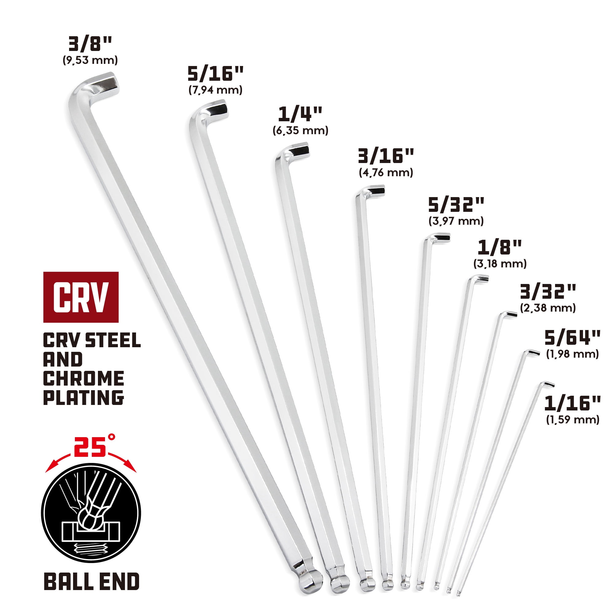 Powerbuilt 9 Piece SAE Stubby Long Arm Hex Key Wrench Set - 240099