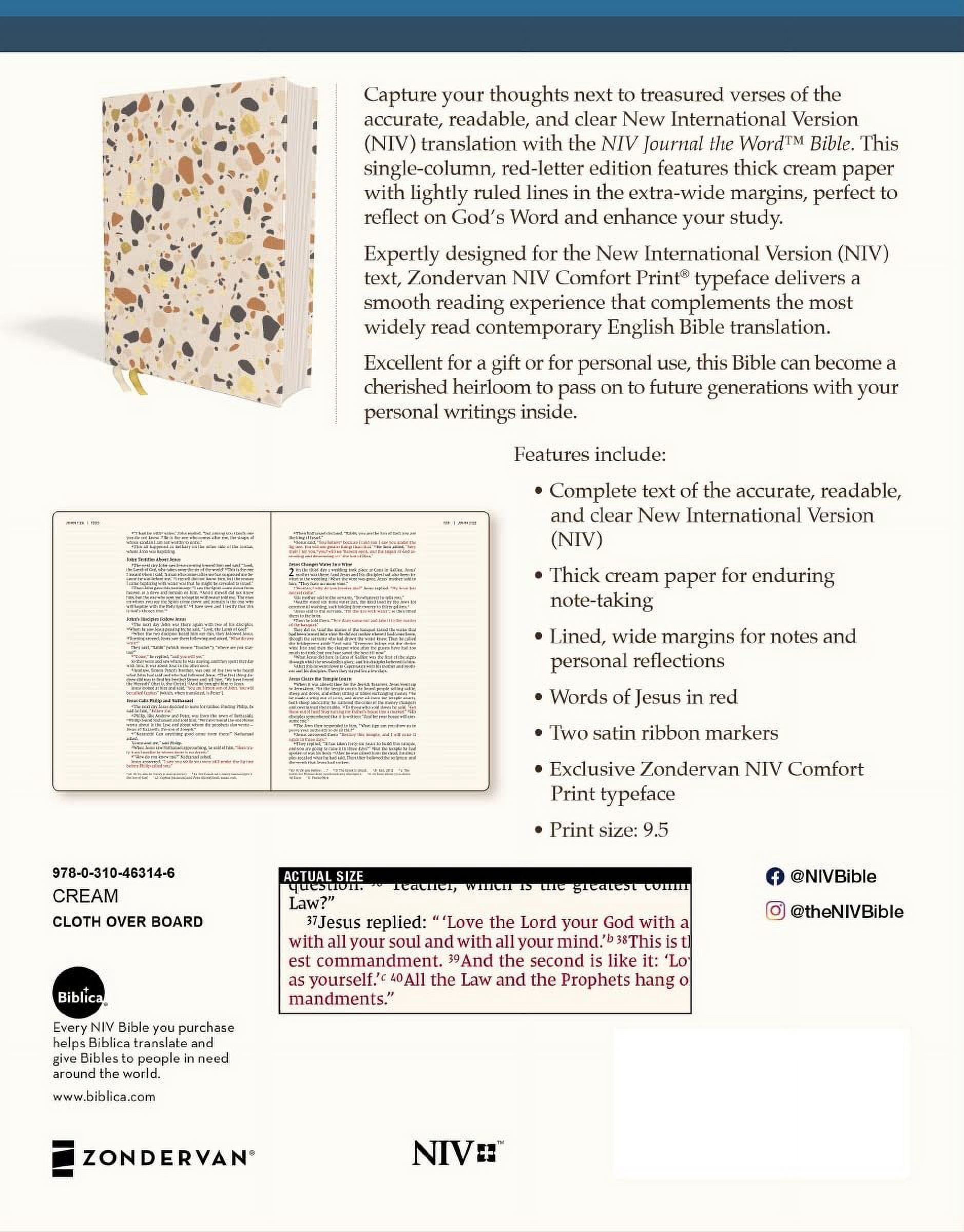NIV Journal the Word Bible Niv, Journal the Word Bible (Perfect for Note-Taking), Cloth Over Board, Cream, Red Letter, Comfort Print: Reflect, Take, (Hardcover)