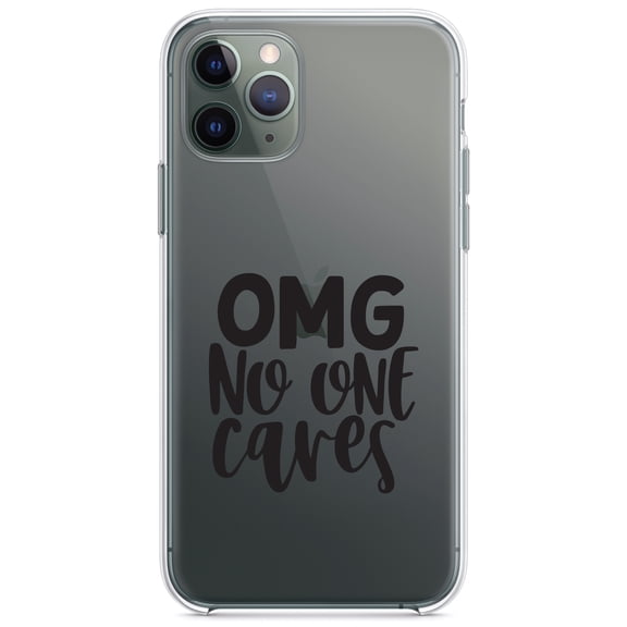 DistinctInk Clear Shockproof Hybrid Case for iPhone 11 (6.1" Screen) - TPU Bumper Acrylic Back Tempered Glass Screen Protector - OMG No One Cares - Black
