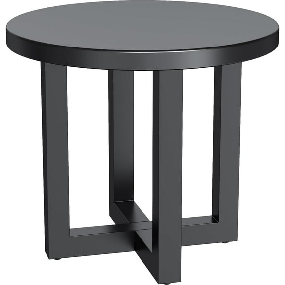 Metal Outdoor Round Table, 2-Tier Sturdy Patio End Table Weather Resistant, 18.5" * 18.5" * 16.5" Solid Round End Table for Patio, Pool, Porch (Black)