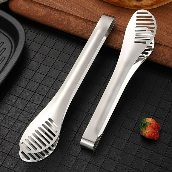 Premium Stainless Steel Food Tong Small Serving Utensils, Heavy Duty Non-Stick BBQ Cooking Kitchen Tongs for Cooking, Entertaining, Salad, Barbecue, Buffet, Toast and Steak