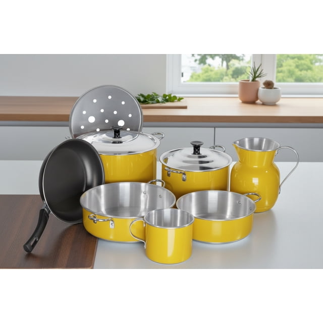 BATERIA DE COCINA DE ALUMINIO PURO CANTABRIA Y SARTEN ANTIADHERENTE 10 PIEZAS LA MEXICANA