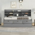thumbnail image 3 of CoSoTower Twin Size Wooden Captain Bed with Built-In Bookshelves, Three Storage Drawers and Trundle, Light Grey, 3 of 9