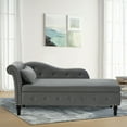 thumbnail image 4 of Velvet Chaise Lounge with Hidden Storage, 60"L Tufted Chaise Chair with 1 Pillow for Bedroom, Beige, 4 of 11