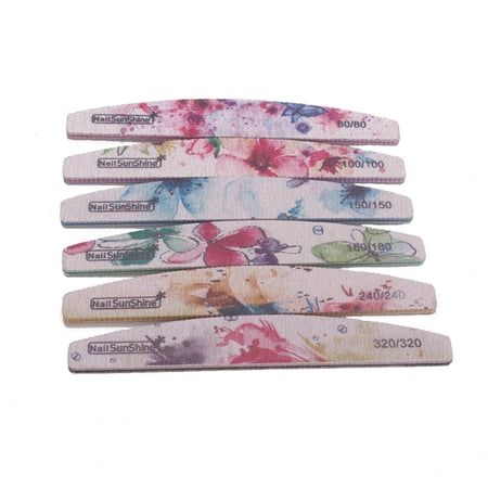 6Pcs 80/100/150/180/240/320 Grit Nail Files Floral Nail Buffer Board