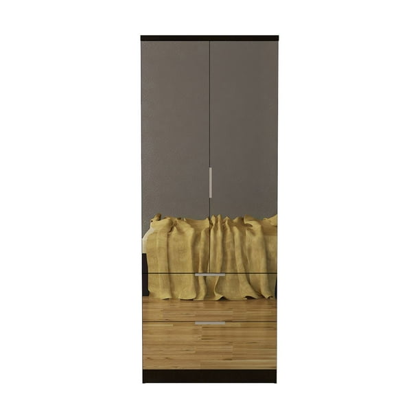 Home Source Gianna Espresso Mirrored Wardrobe Com Gianna Espresso Mirrored Wardrobe, Mirrored Wardrobe Closet Space