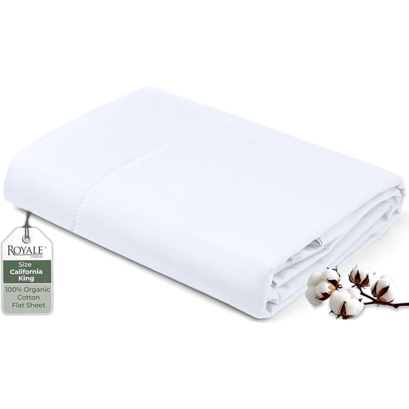100% Organic Cotton King Flat Sheet Only - Super Soft - Percale Top Sheets - King Flat Sheet Sold Separately - Breathable, Cool & Crisp White Sheets Only (105" x 102", White)