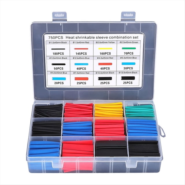 Kit de 750 tubos termorretráctiles aislantes para cables electrónicos.