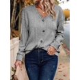 thumbnail image 4 of Females Long Sleeve T Shirts Trendy V Neck Tunic Tops Dressy Causal Ribbed Blouse Loose Comfy Spring Clothes Grey S, 4 of 8