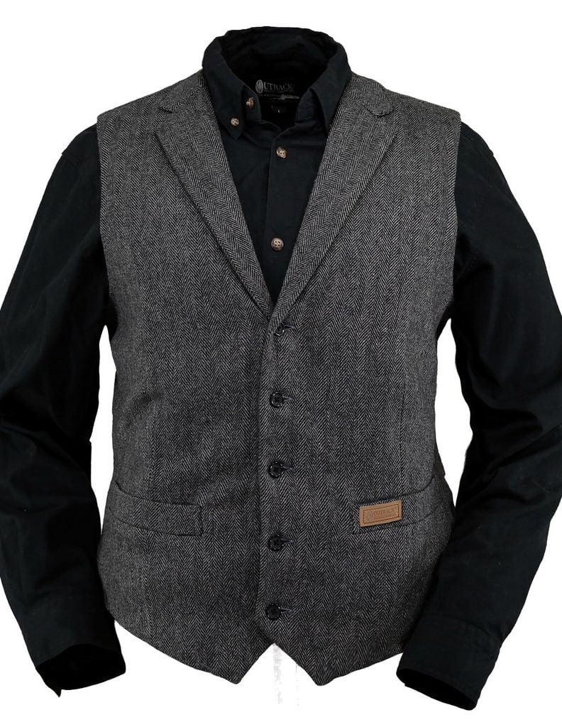 Outback Trading Vest Mens Jessie Wool Lapel Buttons Pocket Black 29785