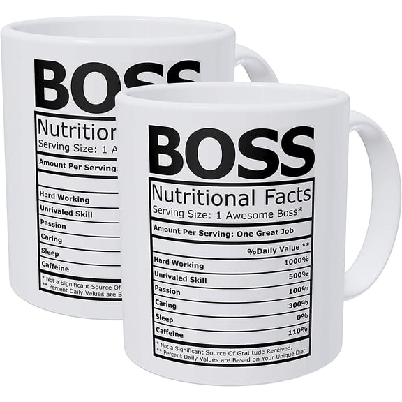 Pack of 2 Boss Nutritional Facts 11 Ounces Funny White Coffee Mug