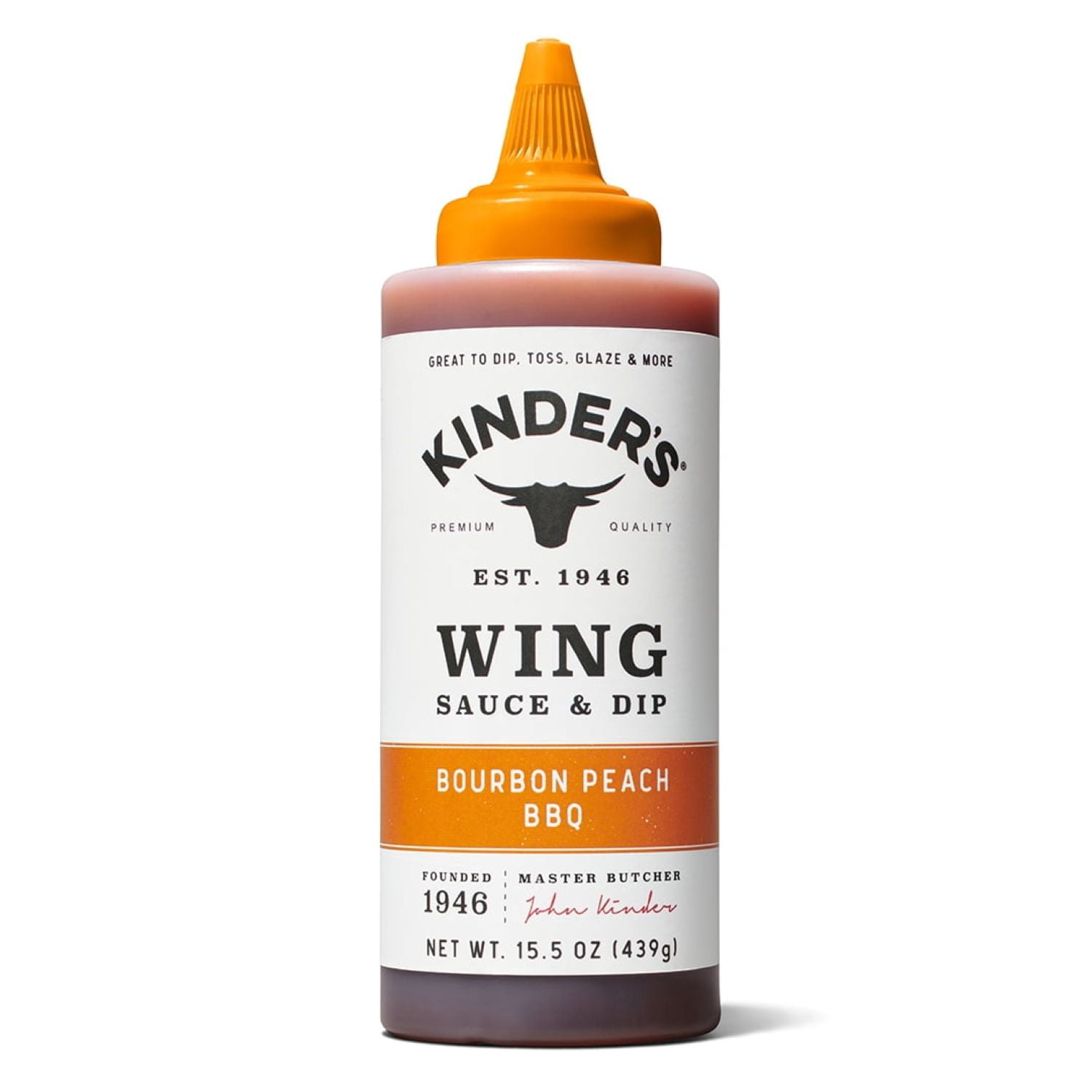 (6 pack) Kinder's Bourbon Peach BBQ Wing Sauce and Dip, 15.5 oz Squeeze Bottle