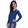 thumbnail image 3 of Moomaya Womens Cold Shoulder Short Top Solid Full Sleeves Summer Tee Tops, 3 of 6