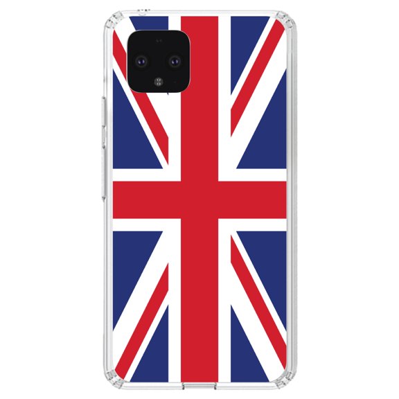 DistinctInk Clear Shockproof Hybrid Case for Google Pixel 4 (5.7" Screen) - TPU Bumper, Acrylic Back, Tempered Glass Screen Protector - Red White Blue British Flag UK - Show Your Love of the UK