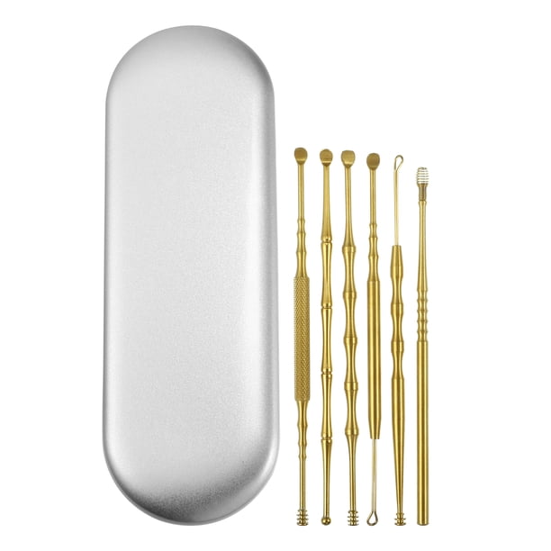 Juego de Herramientas de Limpieza de Oído 6uds Acero Inoxidable Titanio Dorado