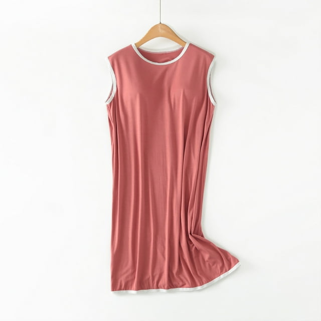 Camisón largo con tirantes para mujer, pijama de talla grande, vestido de casa para mujer, vestido de pijama corto con almohadilla para el pecho, estilo fino, camiseta sin mangas integrada, camisón de